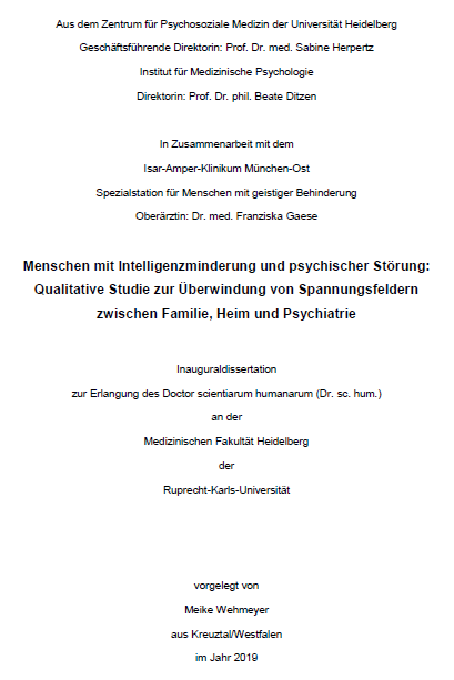 Menschen mit Intelligenzminderung und psychischer Störung: Qualitative Studie zur Überwindung von Spannungsfeldern zwischen Familie, Heim und Psychiatrie